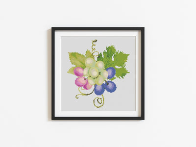 Grapes Cross Stitch Pattern, Instant Download PDF, Modern X Stitch, Embroidery Chart, Fall Boho Art, Counted Cross Stitch, Mothers Day Gift