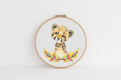 Floral Cheetah Cross Stitch, Instant Download PDF Pattern, Counted Cross Stitch, Modern Stitch Chart, Embroidery Pattern, African Pet Gift
