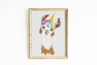 Rainbow Llama Cross Stitch, Instant Download PDF, Animal Pattern, Modern Cross Stitch Pattern, Rustic Home Wall Art, Boho Nursery Gift