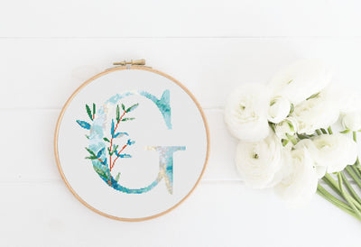 Letter G X Stitch, Instant Download PDF, Modern X Stitch Pattern, Floral Monogram, Easy x Stitch, Counted Cross Stitch Chart, Embroidery