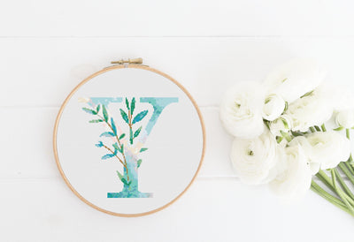 Letter Y X Stitch, Instant Download PDF, Modern X Stitch Pattern, Botanical Monogram, Easy x Stitch, Counted Cross Stitch Chart, Embroidery