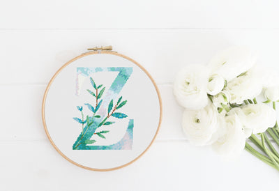 Letter Z Pattern, Instant Download PDF, Modern X Stitch Pattern, Botanical Monogram, Easy x Stitch, Counted Cross Stitch Chart, Embroidery