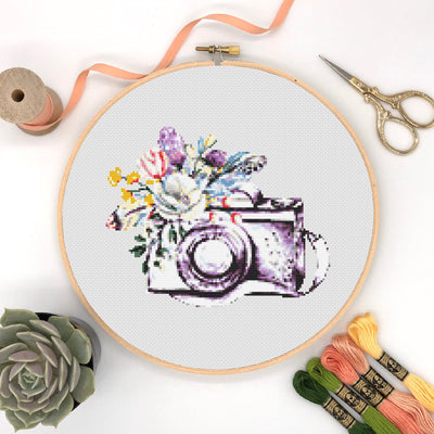 Camera Cross Stitch, Instant Download PDF Pattern, Counted Cross Stitch, Modern Cross Stitch Chart, Embroidery Pattern, Aesthetic Room Decor