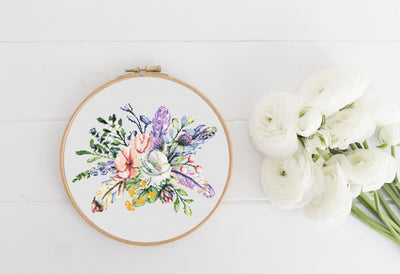 Bouquet Cross Stitch Pattern, Instant Download PDF, Modern Cross Stitch Chart, Counted Cross Stitch, Mothers Day Gift, Aesthetic Room Decor