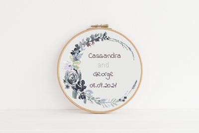 Wedding Announcement, Instant Download PDF, Custom Cross Stitch Pattern, Monogram Marriage Gift, Personalized Cross Stitch Chart, Embroidery