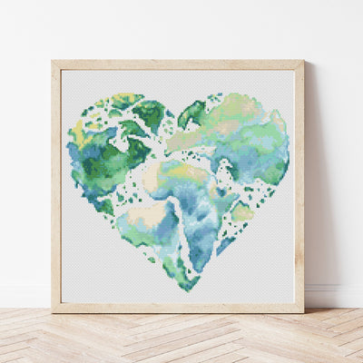 Earth Cross Stitch, Instant Download PDF, Easy Cross Pattern, Boho Home Decor, Wall Hanging Design, Aesthetic Room Decor, World Art Gift