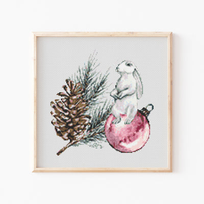 Yuletide Cross Stitch, Instant Download PDF, Christmas Light, Modern Cross Stitch Pattern, Bunny Cross Stitch, Boho Home Gift, Cute Decor