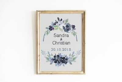 Wedding Announcement, Instant Download PDF, Custom Cross Stitch Pattern, Monogram Marriage Gift, Personalized Cross Stitch Chart, Embroidery