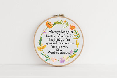 Bottle of Wine Cross Stitch, Instant Download PDF Pattern, Counted Modern Cross Stitch Chart, Embroidery Pattern, Funny Rude Quote Decor
