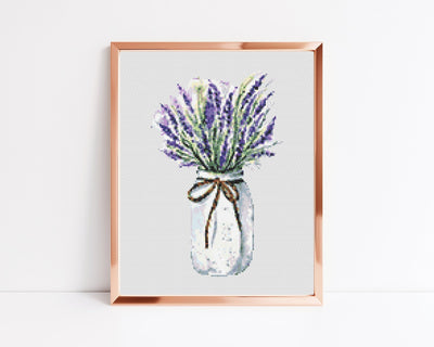 Lavender Cross Stitch Pattern, Instant Download PDF, Modern Cross Stitch Chart, Counted Cross Stitch, Floral Mothers Day, Aesthetic Decor