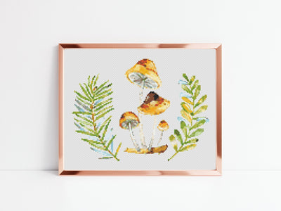 Mushroom Cross Stitch, Instant Download PDF Pattern, Counted Cross Stitch Chart, Modern Wall Art, Aesthetic Room Decor, Fall Gift Idea Mom