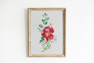 Flowers Cross Stitch, Instant Download PDF Pattern, Counted Cross Stitch Chart, Modern Wall Art, Aesthetic Room Decor, Floral Gift Idea Mom