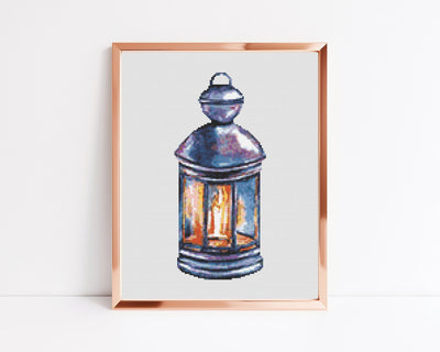 Cross Stitch Pattern, Winter Lantern, Instant Download Pattern PDF, Modern Cross Stitch Chart, Aesthetic Room Decor, Christmas Wall Hanging