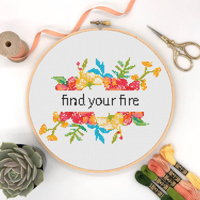 Quote Cross Stitch, Instant Download PDF Pattern, Find your Fire, Room Decor, Counted Cross Stitch Chart, Wall Art, Moving Gift, Positivity