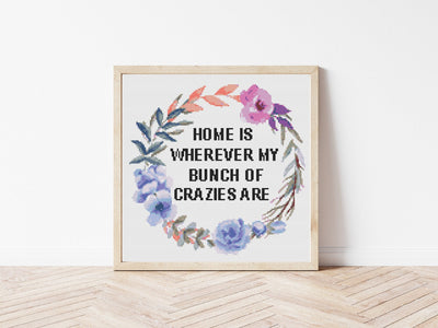 Home is Quote, Cross Stitch Pattern, Instant Download PDF Pattern, Christmas Gift, Room Decor, Counted Stitch Chart, Wall Art, Moving Gift