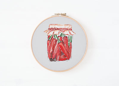 Pickled Chili Cross Stitch Pattern, Instant Download PDF, Food Housewarming Gift, Wall Hanging Decor, Counted Cross Stitch, Kitchen Hoop