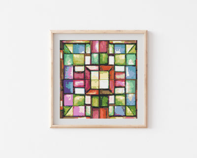 Stained Glass Cross Stitch, Instant Download PDF, Easy Embroidery Pattern Chart, Boho Home Aesthetic, Wall Hanging Design, Romantic Decor