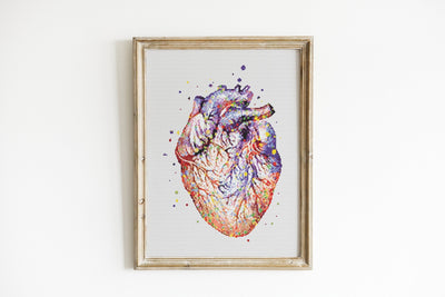 Anatomical Heart Cross Stitch, Instant Download PDF, Modern Cross Stitch Pattern, Boho Gift Idea, Boho Home Decor, Cool Cross Stitch Design
