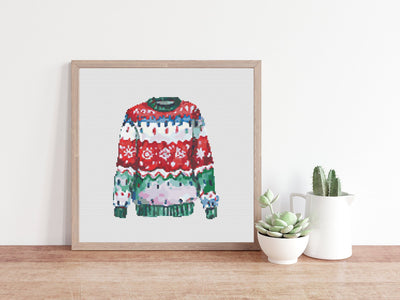 Cross Stitch Pattern, Ugly Sweater, Instant Download Pattern PDF, Modern Cross Stitch Chart, Aesthetic Room Decor, Xmas Wall Hanging