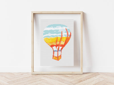 Hot Air Balloon Cross Stitch, Instant Download PDF Pattern, Counted Cross Stitch Chart, Boho Wall Art, Child Toy, Nursery Decor, Watercolour