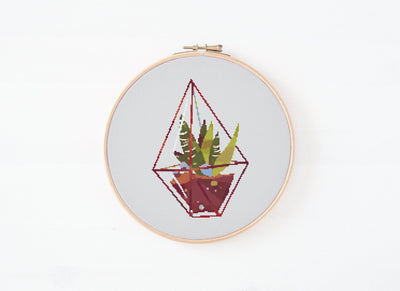 Terrarium Cross Stitch Pattern, Instant Download PDF, Modern Counted Cross Stitch, Gift for Mom, Aesthetic Room Decor, Floral Wall Hanging
