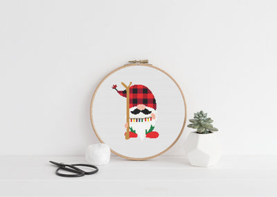 Cross Stitch Pattern, Christmas Gnome, Instant Download Pattern PDF, Modern Cross Stitch Chart, Aesthetic Room Decor, Xmas Wall Hanging