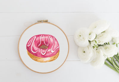 Donut Cross Stitch Pattern, Instant Download PDF, Food Housewarming Gift, Wall Hanging Decor, Counted Cross Stitch, Kitchen Decor Art