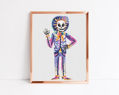 Sir Muertos Cross Stitch, Instant Download PDF Pattern, Counted Cross Stitch, Modern Cross Stitch Chart, Embroidery Art, Day of the Dead