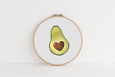 Avocado Heart Cross Stitch Pattern, Instant Download PDF, Food Housewarming Gift, Wall Hanging Decor, Easy Cross Stitch, Kitchen Gift Ideas
