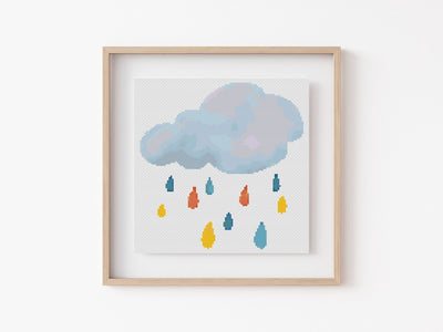 Happy Cloud Cross Stitch, Instant Download PDF Pattern, Sunshine Cross Stitch Chart, Boho Wall Art, Baby Nursery Decor, Baby Shower Gift