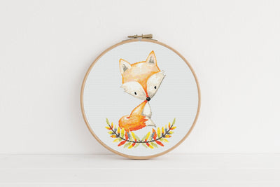 Flower Fox Cross Stitch, Instant Download PDF Pattern, Counted Cross Stitch, Modern Cross Stitch Chart, Embroidery Pattern, Woodsy Animal
