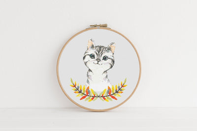 Floral Cat Cross Stitch, Instant Download PDF Pattern, Counted Cross Stitch, Modern Stitch Chart, Embroidery Pattern, House Cat Pet Gift