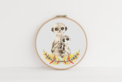Floral Meerkat Cross Stitch, Instant Download PDF Pattern, Counted Cross Stitch, Modern Stitch Chart, Embroidery Pattern, African Pet Gift