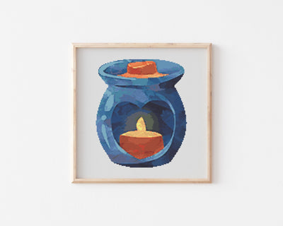 Candle Warmer Cross Stitch Pattern, Instant Download PDF, Modern Counted Cross Stitch, Embroidery Chart, Cozy Fall Boho Art, Christmas Gift