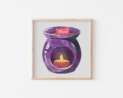 Candle Warmer Cross Stitch Pattern, Instant Download PDF, Modern Counted Cross Stitch, Embroidery Chart, Cozy Fall Boho Art, Christmas Gift