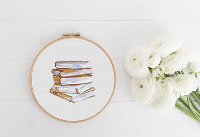 Book Stack Cross Stitch, Instant Download PDF, Easy Embroidery Pattern Chart, Boho Home Aesthetic, Wall Hanging Design, Reading Room Decor