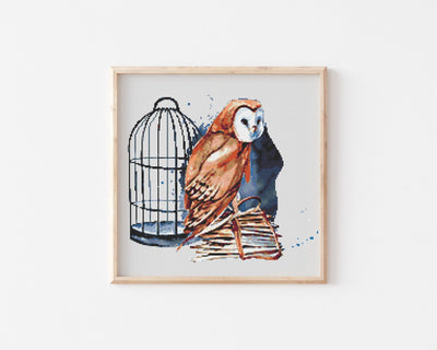 Owl Cross Stitch, Instant Download PDF, Animal Pattern, Modern Cross Stitch Pattern, Rustic Home Wall Art, Aesthetic Room Decor, Magic Gift