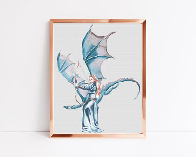 Dragon Lady Cross Stitch, Instant Download PDF, Animal Pattern, Modern Cross Stitch Pattern, Home Wall Art, Aesthetic Room Decor, Magic Gift