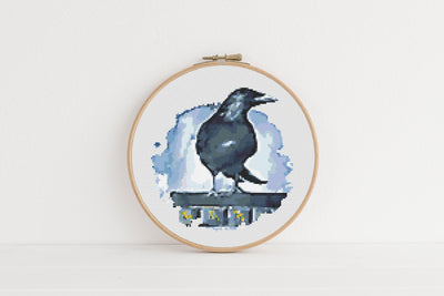 Raven Cross Stitch, Instant Download PDF, Animal Pattern, Modern Cross Stitch Pattern, Boho Home Wall Art, Aesthetic Room Decor, Magic Gift