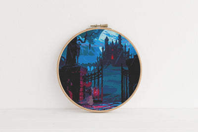 Night Cross Stitch, Midnight Castle, Instant Download PDF Pattern, Counted Cross Stitch, Easy Stitch Chart, Embroidery Art, Haunted Places