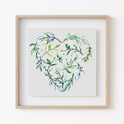 Floral Heart Cross Stitch Pattern, Instant Download PDF, Modern Cross Stitch Chart, Counted Cross Stitch, Flower Frame , Aesthetic Decor