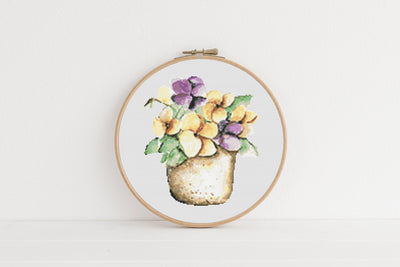 Pansies Cross Stitch Pattern, Instant Download PDF, Modern Cross Stitch Chart, Counted Cross Stitch, Spring Mothers Day, Aesthetic Decor