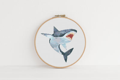 White Shark Cross Stitch, Ocean Animal Pattern, Instant Download PDF, Animal Embroidery, Aesthetic Room Decor, Boho Wall Art, Christmas Gift