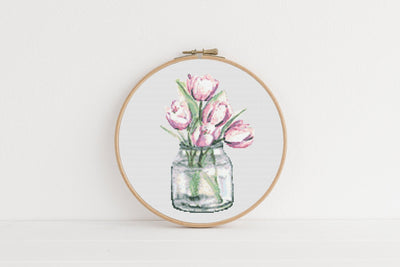 Tulips Cross Stitch Pattern, Instant Download PDF, Modern Cross Stitch Chart, Counted Cross Stitch, Spring Mothers Day, Aesthetic Decor