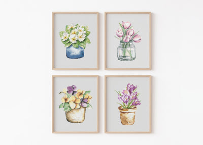 Flower Set Cross Stitch Pattern, Instant Download PDF, Modern Counted Cross Stitch, Embroidery Chart, Spring Wall Decor, House Warming Gift