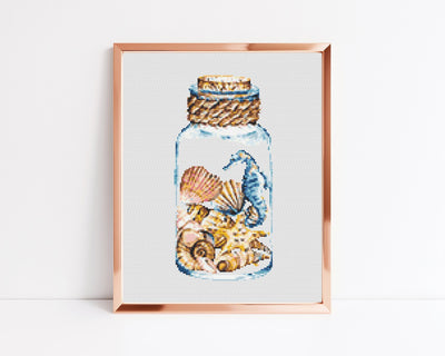 Underwater Jar Cross Stitch, Instant Download PDF, Easy Cross Stitch Pattern, Boho Home Decor, Wall Hanging Design, Ocean Embroidery Decor