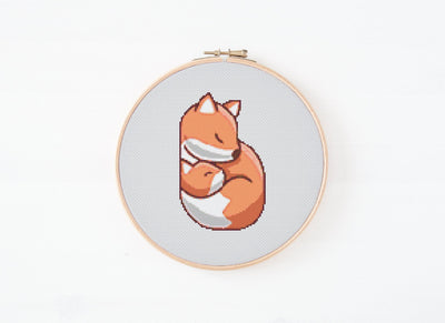Father Fox Cross Stitch, Instant Download PDF Pattern, Counted Cross Stitch, Modern Cross Stitch Chart, Embroidery Pattern, Fathers Day Gift