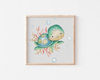 Baby Turtle Cross Stitch, Instant Download PDF Pattern, Counted Cross Stitch Chart, Boho Wall Art, Kid Moving Gift, Nursery Decor, Baby Gift