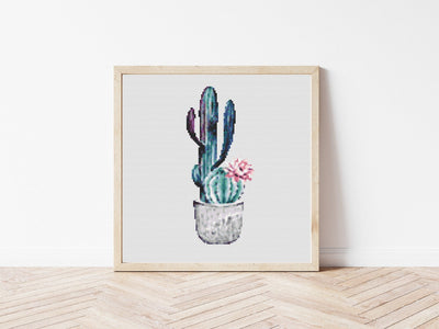 Cactus Cross Stitch, Instant Download PDF Pattern, Counted Cross Stitch Chart, Modern Wall Art, Aesthetic Room Decor, Floral Gift Idea Mom