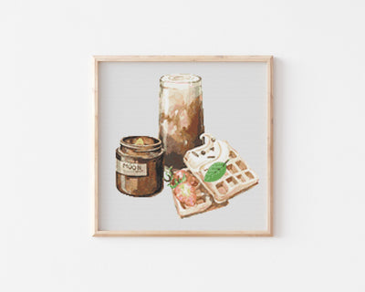 Iced Coffee Cross Stitch, Instant Download PDF Pattern, Counted Cross Stitch Chart, Coffee Lover, Boho Room Decor, Kitchen Accessory Gift